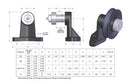 Brewer RM-3/4-10 Angle Mount Universal Drive Tensioner — engineering drawing and spec table