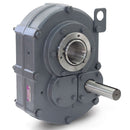 Vortex VXT-Series shaft mount speed reducer with cast iron housing, solid input shaft, and hollow output bore for direct shaft mounting